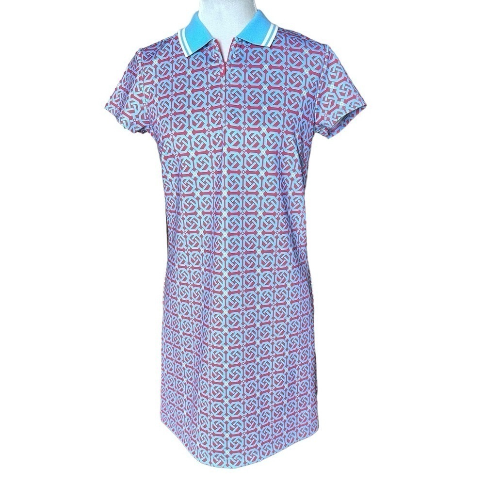 J. McLaughlin Red Blue Catalina Cloth Montclair Montego Print Polo Dress Size XS